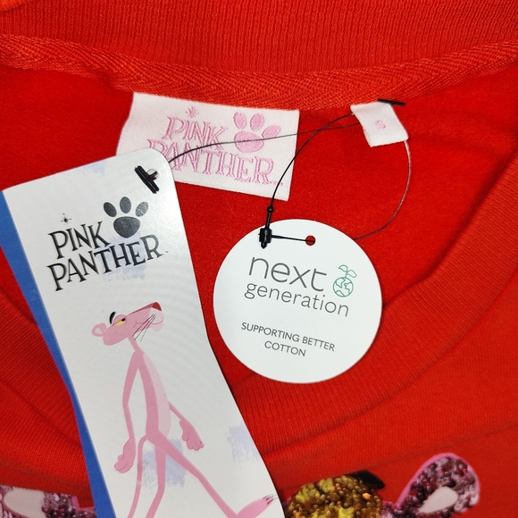 Pink Panther Next Red Sequin Jumper Sweatshirt BNWT Size S Small UK 8 10 - Picture 7 of 9